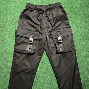 Men’s Blacktailor [BT] Black Nylon Utility Strap Cargo Pants Black 28